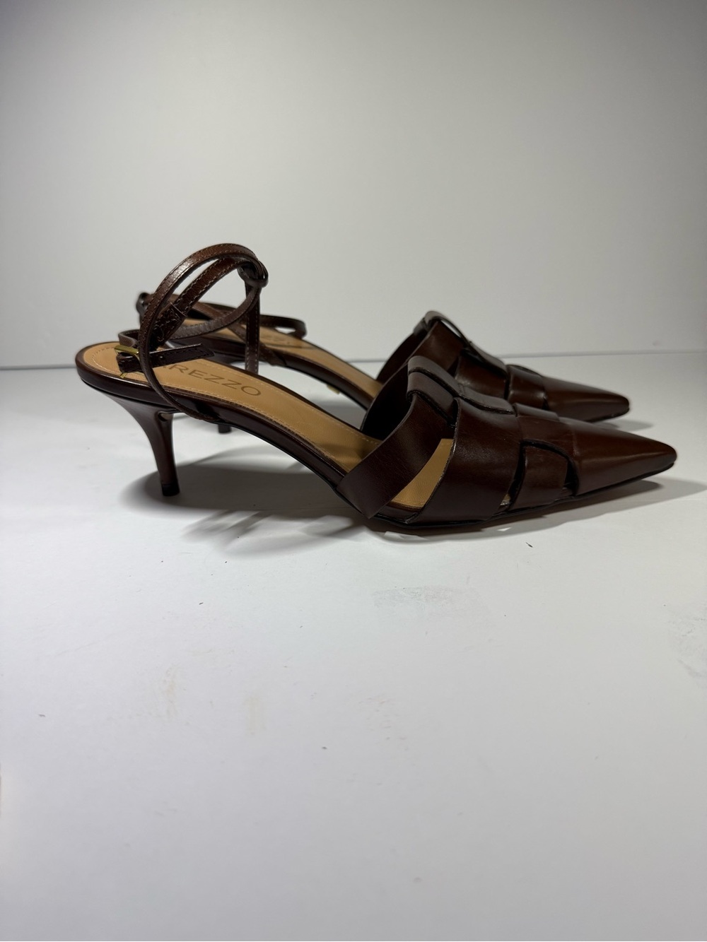 Arezzo Brown Leather Pointed Woven Slingback Flats size 8 - Picture 3 of 6